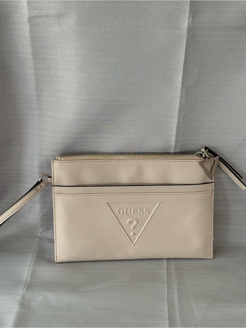 GUESS Cream Embossed Logo Wristlet Clutch A6